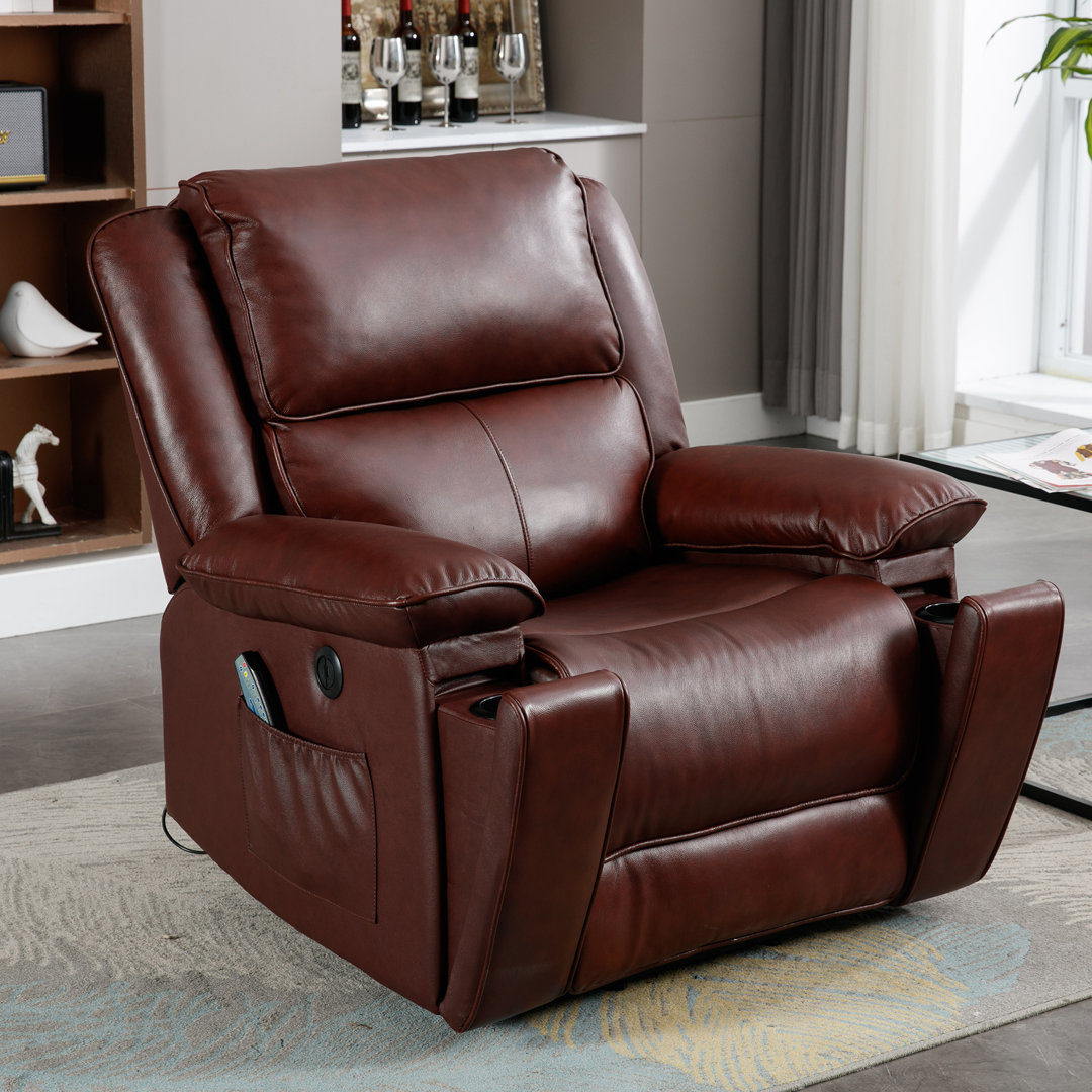 Daphnie 38.2" Wide Classic Premium Genuine Leather Nubuck Power Lift Assist Recliner with Massage Heating & Hidden Cup Holders & USB